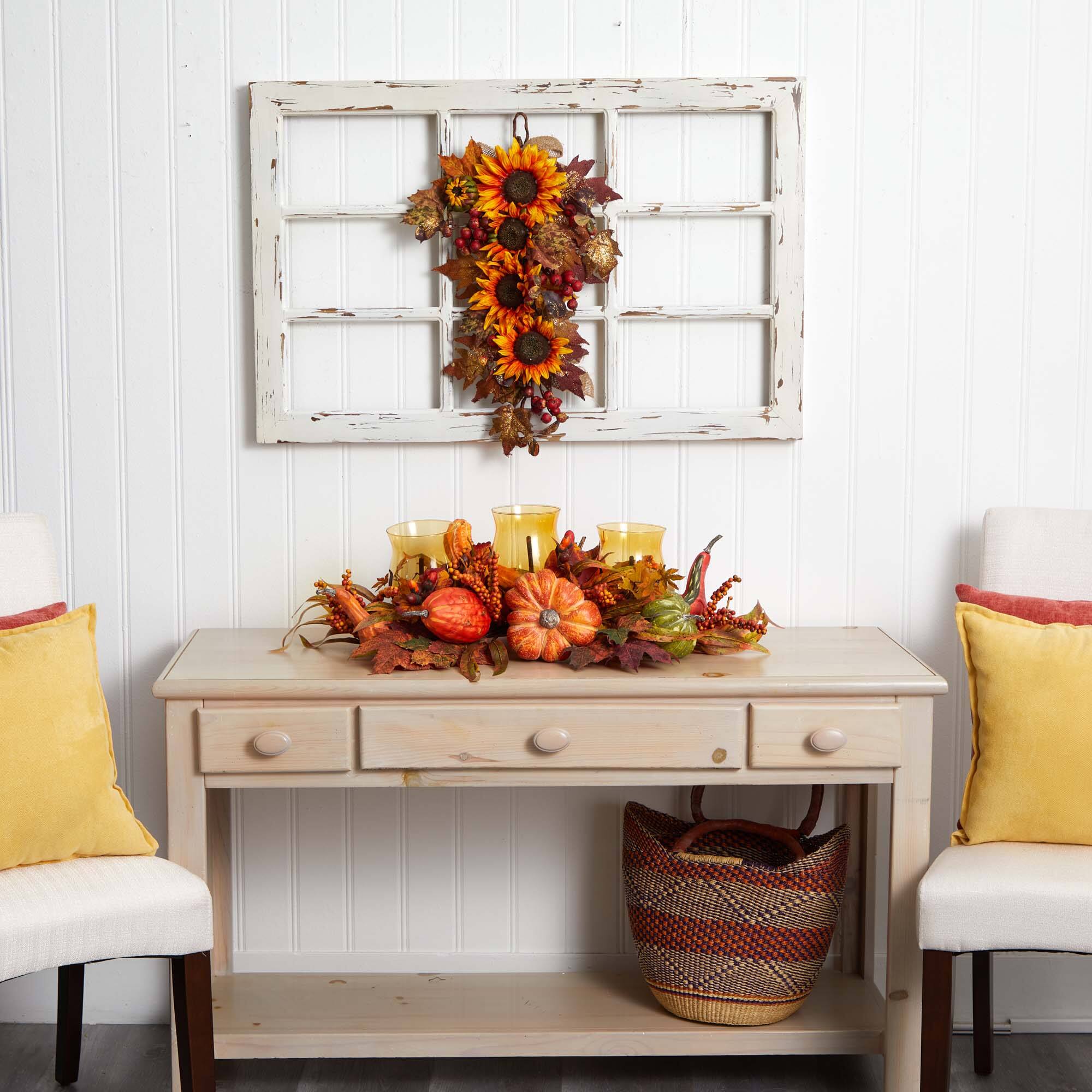 24” Yellow & Red Sunflower & Berry Teardrop Swag